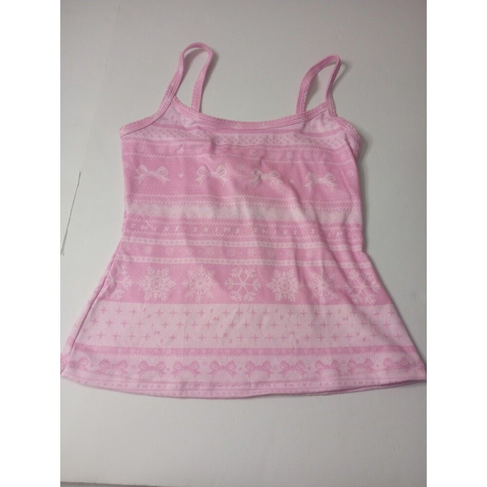 Skims Cami Womens Medium Bubblegum Bow Fairisle Logo Plush Pointelle Sleep Tank - Picture 1 of 7